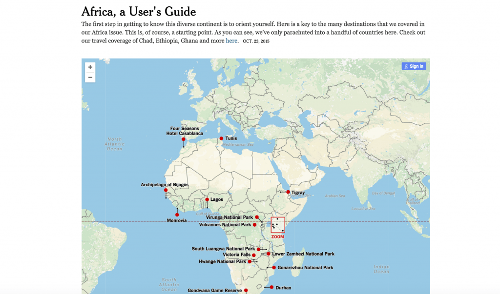 Bản đồ hướng dẫn du lịch Châu Phi. Nguồn: The New York Times