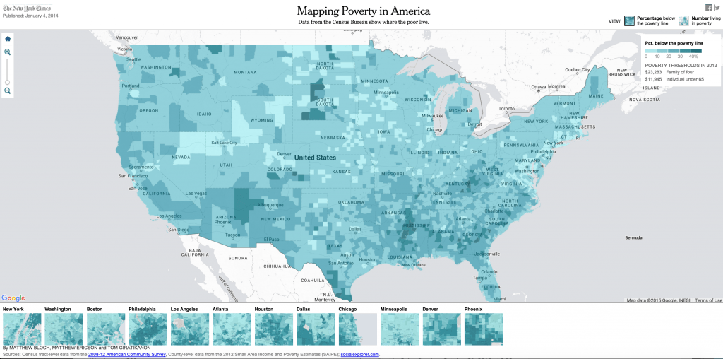 Ứng dụng của GIS trong lập bản đồ tình trạng nghèo đói tại Mỹ. Nguồn: The New York Times