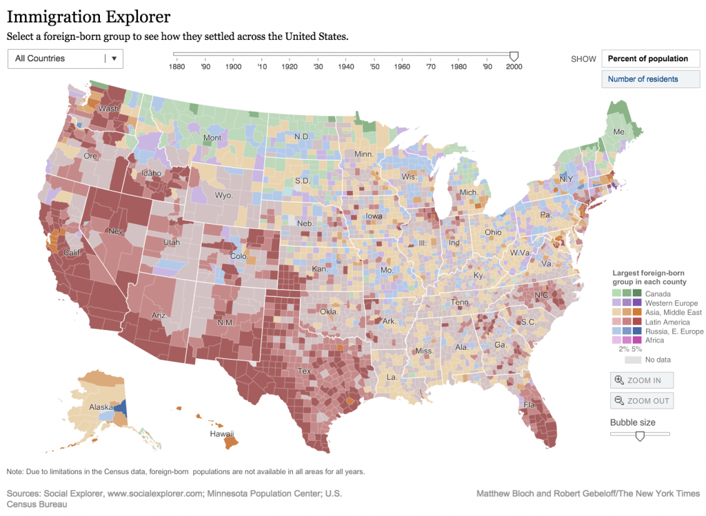 Bản đồ khám phá di trú Mỹ. Nguồn: The New York Times