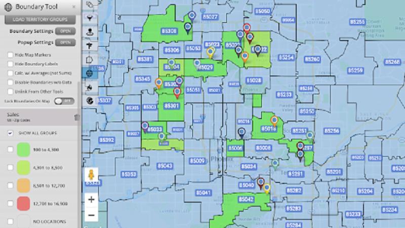 Bản đồ Zip code dùng cho một khu vực xác định để đo lường thị phần, phân tích dữ liệu dân cư,...