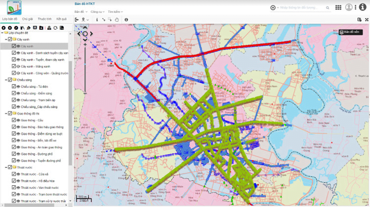 Hình ảnh Bản đồ HTKT công ích trên nền bản đồ Web và Điện thoại thông minh
