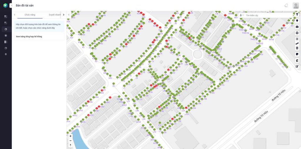 Bản đồ cây xanh trên úng dụng eKMap Solutions (Ảnh: eKMap)