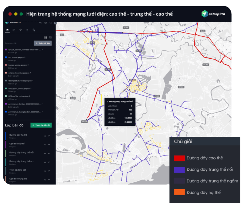 Hiện trạng mạng lưới điện trên bản đồ của eKMap