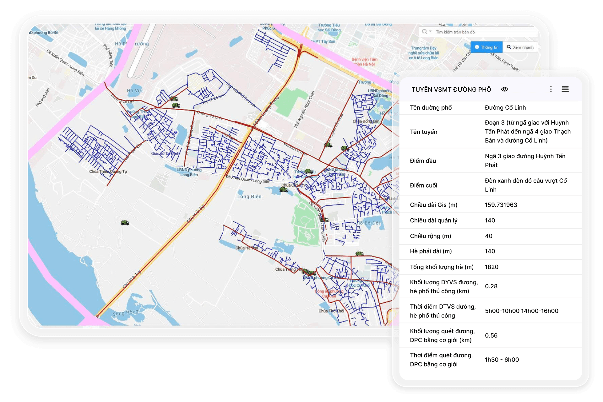 Bản đồ mạng lưới thu gom đã được GIS hóa lên phần mềm (Ảnh: eKMap)