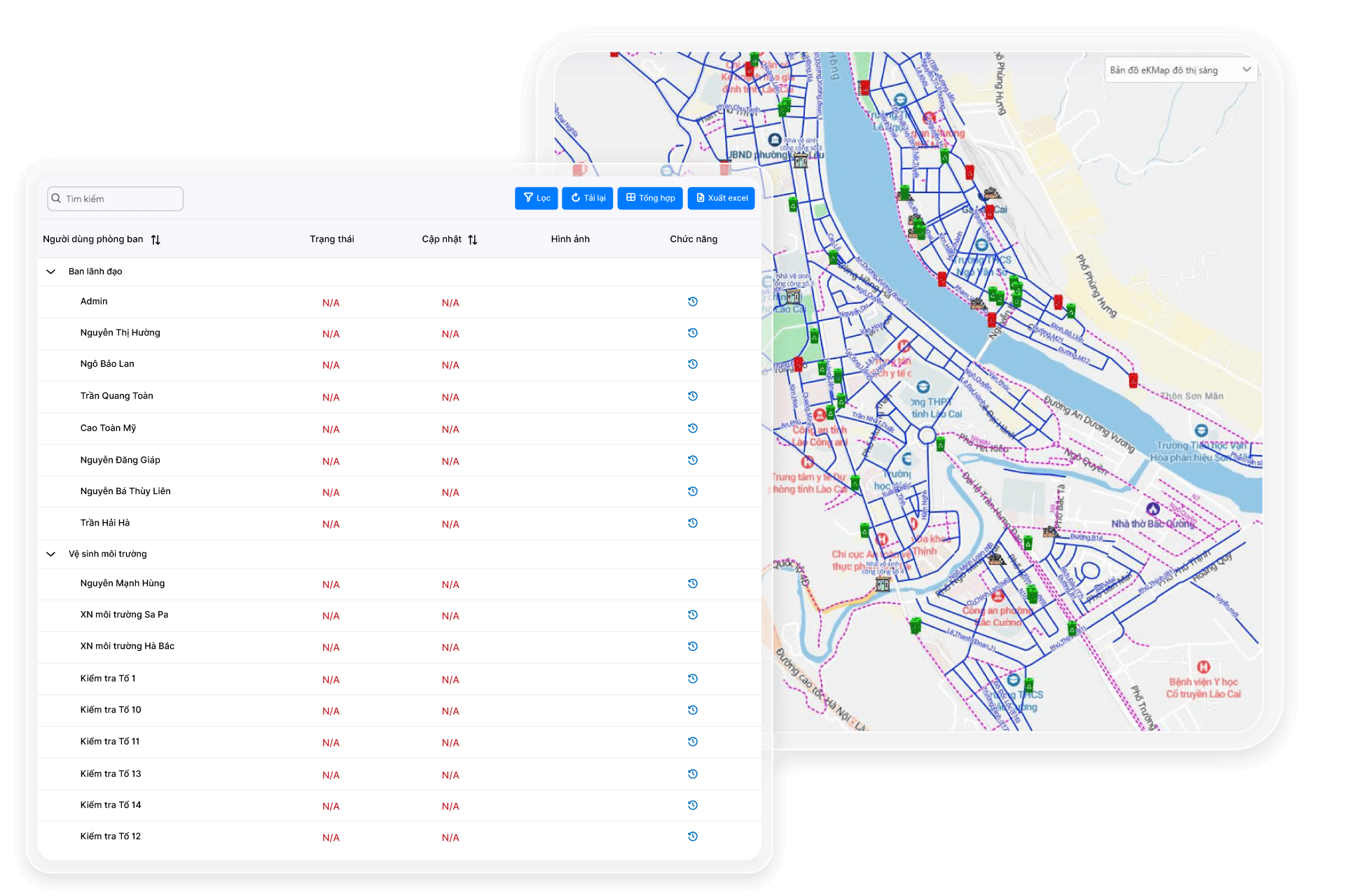 Công nhân báo cáo bằng ảnh chụp realtime trên phần mềm (Ảnh: eKMap)