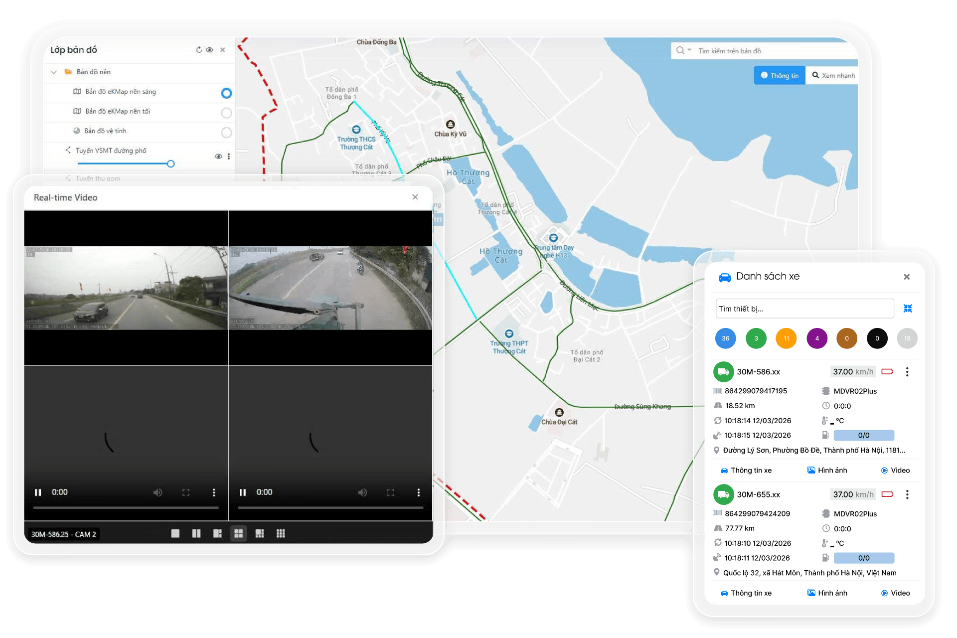 Quản lý xe/phương tiện thu gom bằng camera, GPS (Ảnh: eKmap)